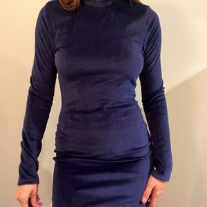 Navy blue, soft suede, bodycon dress